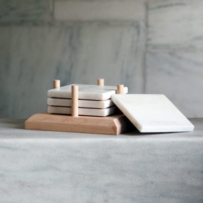 Danby White Marble Coaster set in Vermont Maple wood base