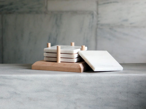 Danby White Marble Coaster set in Vermont Maple wood base